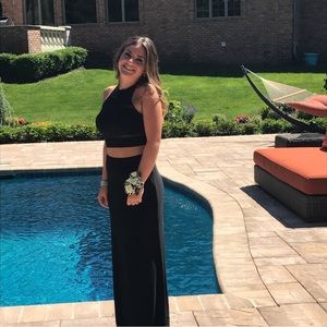 Black prom dress worn once. Super form fitting two piece set.